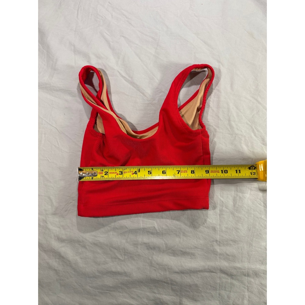 Womens Red Ribbed Knit Scoop Neck Crop Top Tank Double Layered Small - Picture 4 of 6